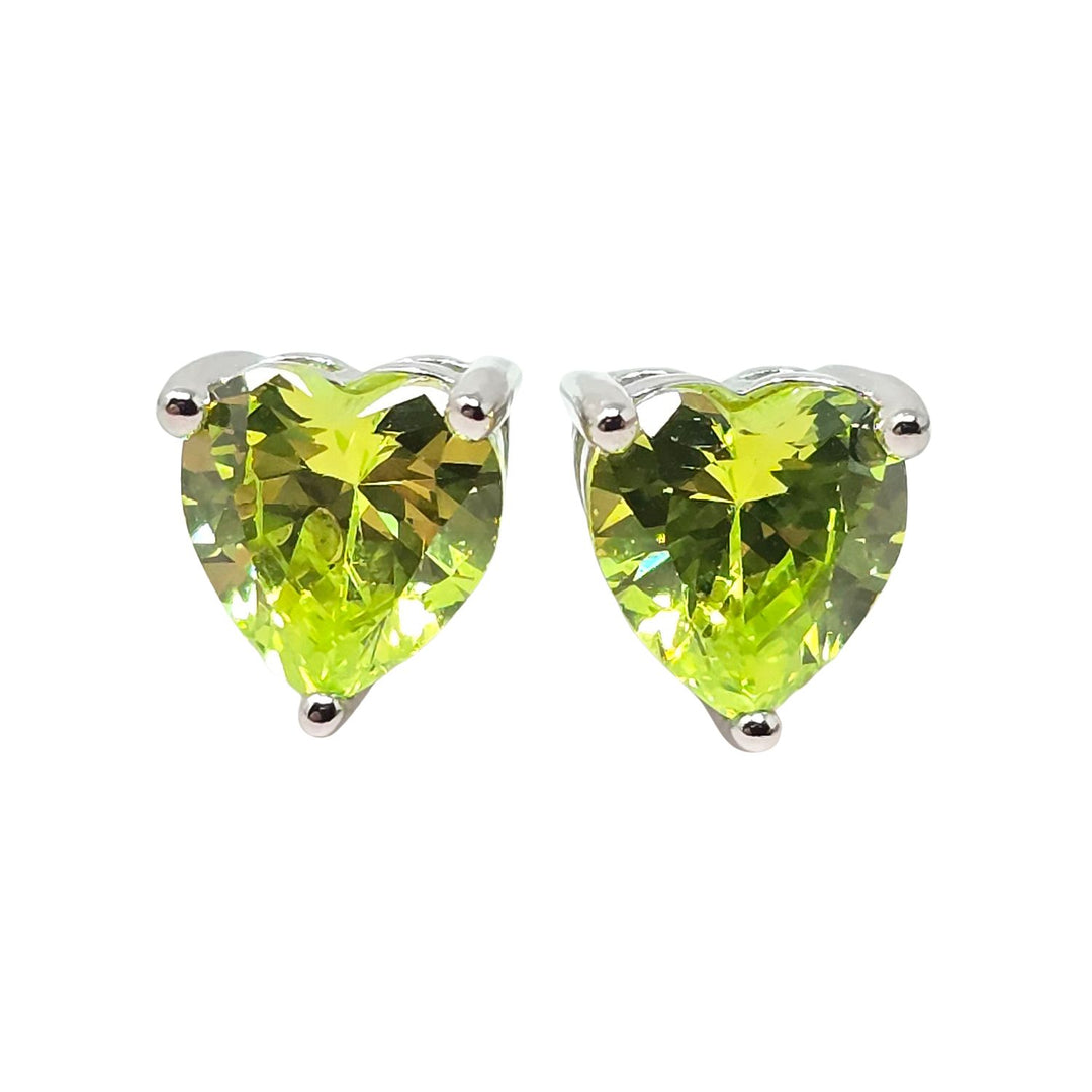 Peridot Heart Sterling Silver Stud Gemstone Earrings