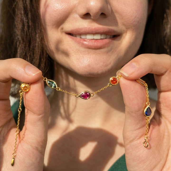 Geometric Multicolour Gemstone Gold Plated Bracelet