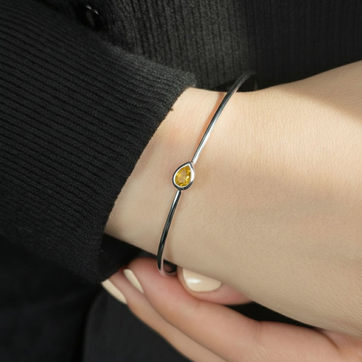 Minimalist Sterling Silver Citrine November Birthstone Bangle Bracelet
