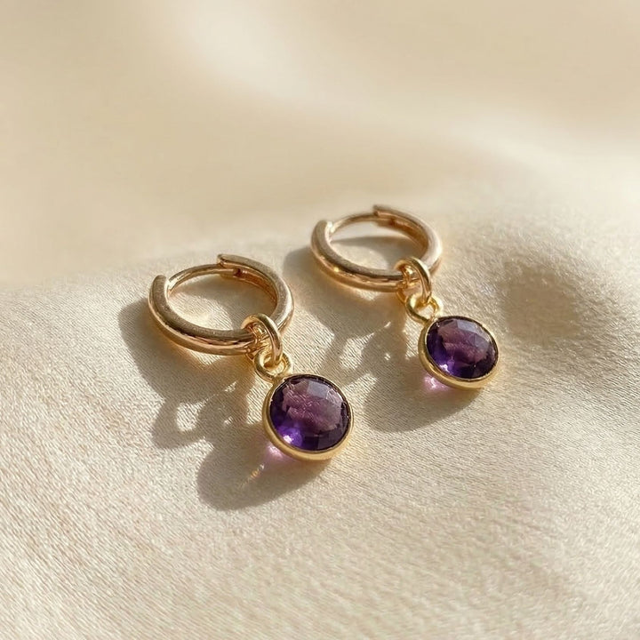 Mini Amethyst February Birthstone Gold Plated Huggies