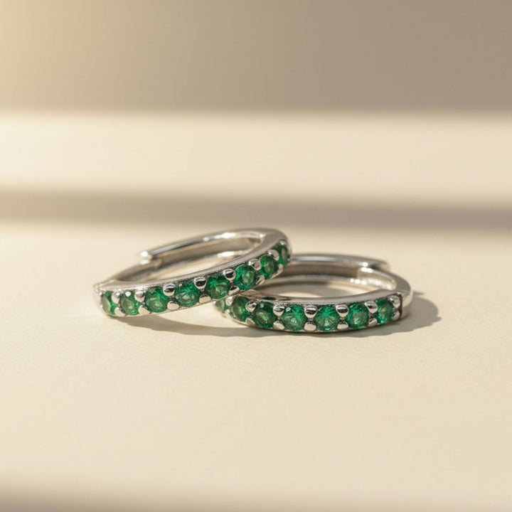 Emerald May Birthstone Small Silver Huggie Hoops