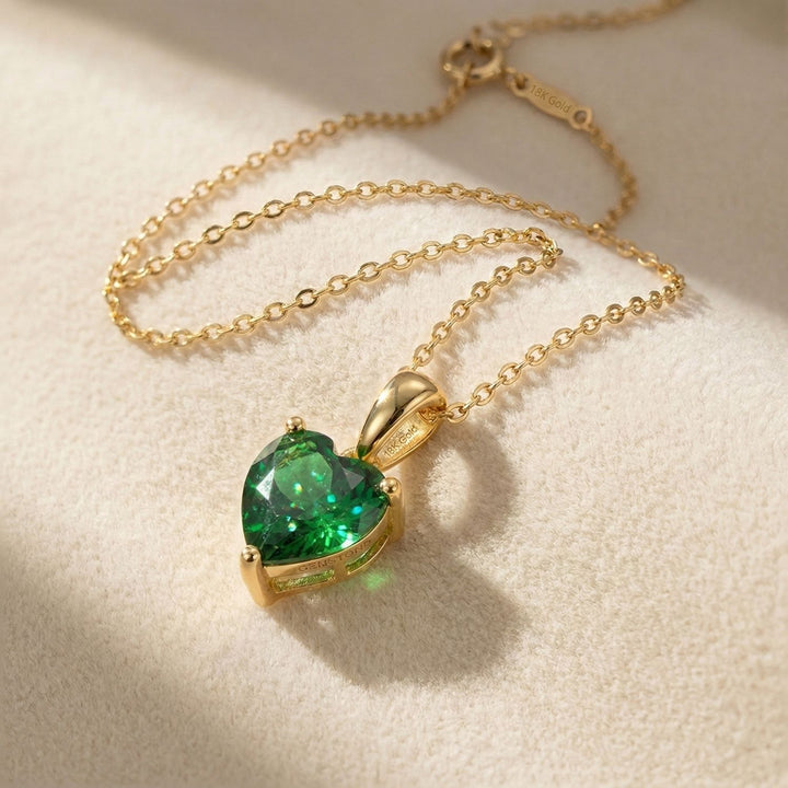 Emerald Love Heart Pendant May Birthstone Necklace