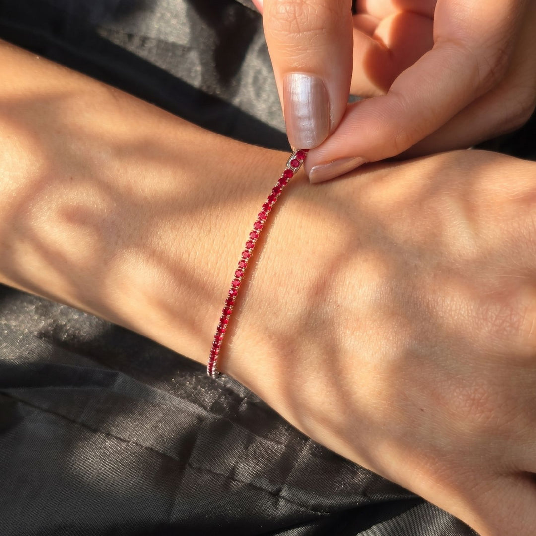 Garnet January Birthstone Sterling Silver Dainty Tennis Bracelet