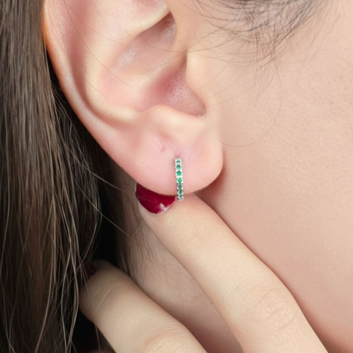 Emerald May Birthstone Small Silver Huggie Hoops