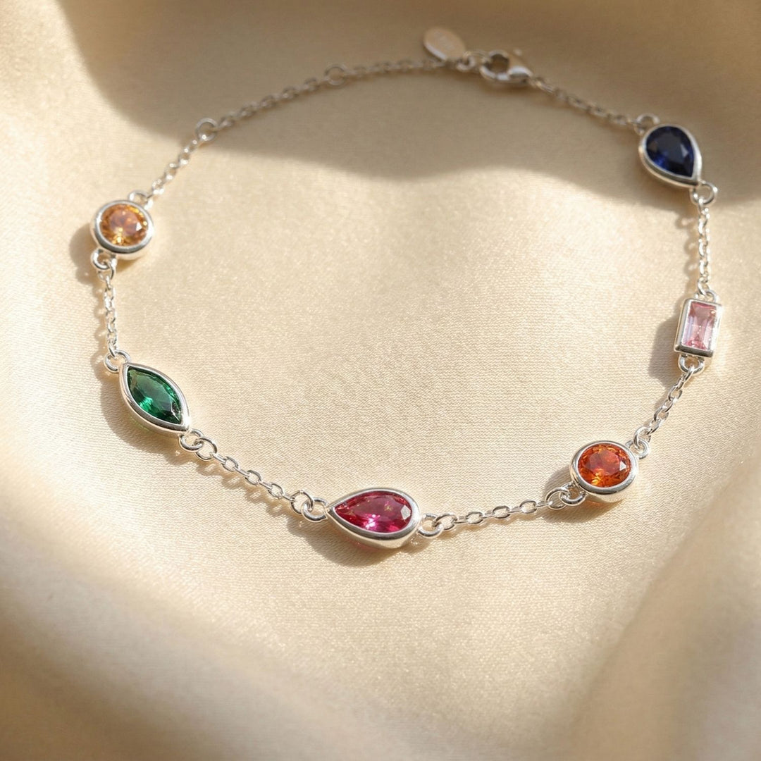 Geometric Multicolour Stone Sterling Silver Bracelet