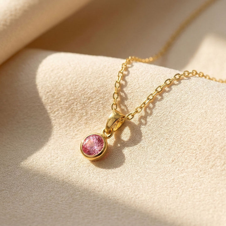 Mini Round Ruby July Birthstone Pendant Necklace