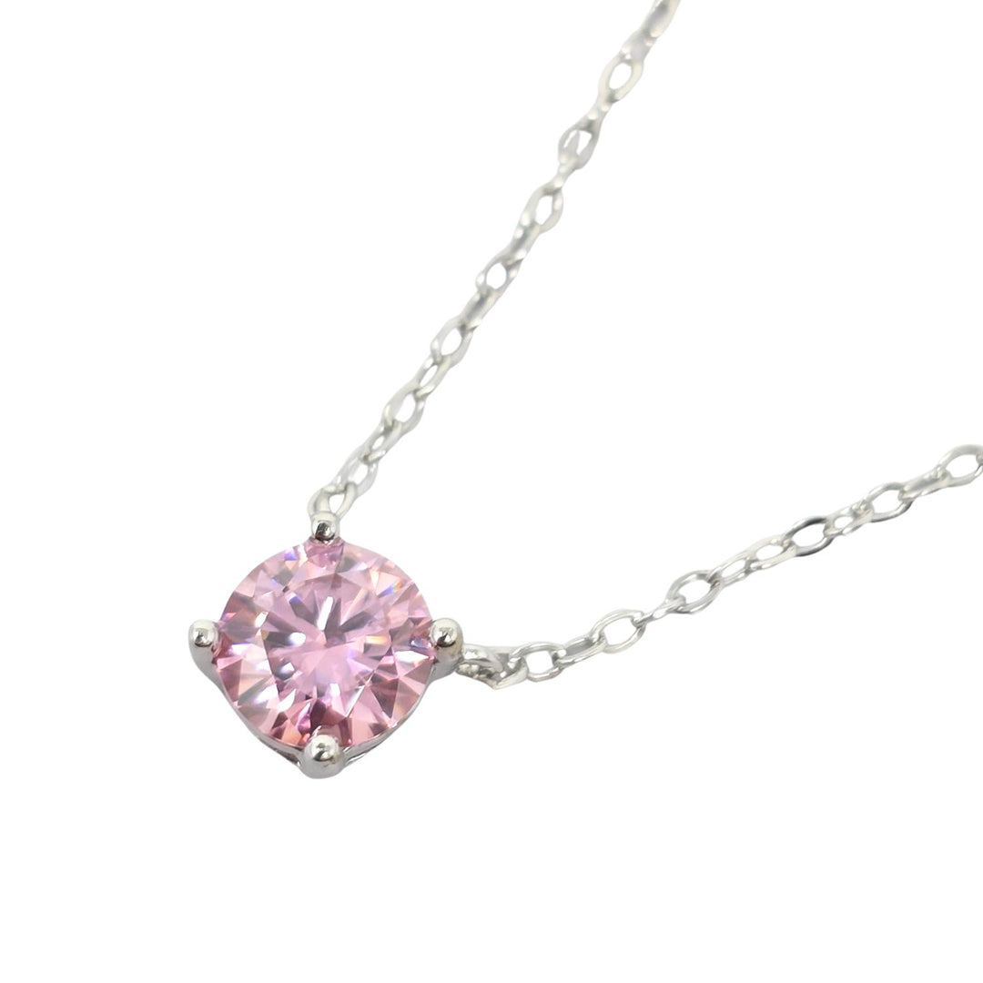 Pink Tourmaline Moissanite Crystal Silver Necklace