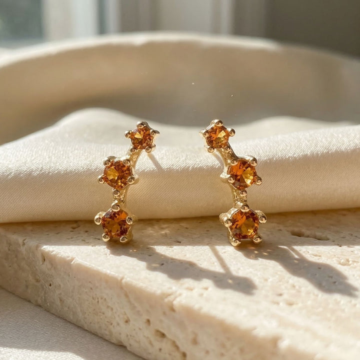 Citrine November Birthstone Climber Stud Earrings