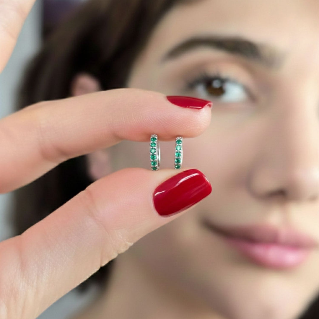 Emerald May Birthstone Small Silver Huggie Hoops