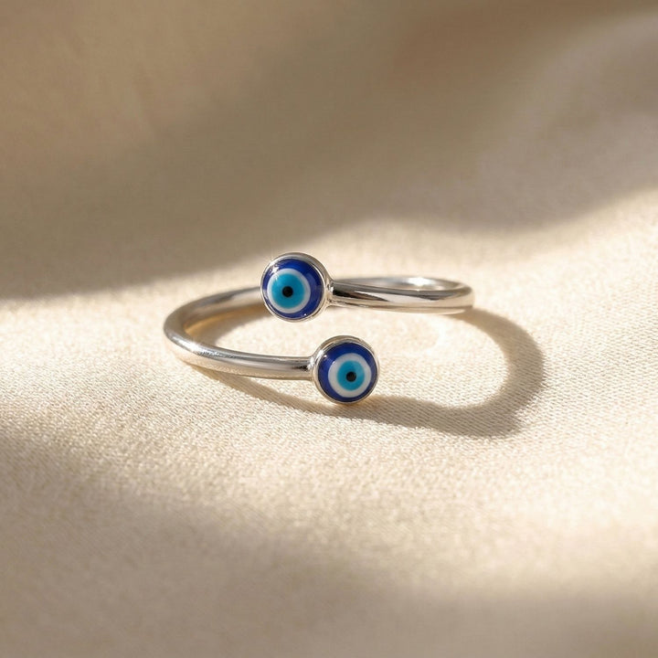 Turkish Blue Evil Eye Sterling Silver Stacking Ring