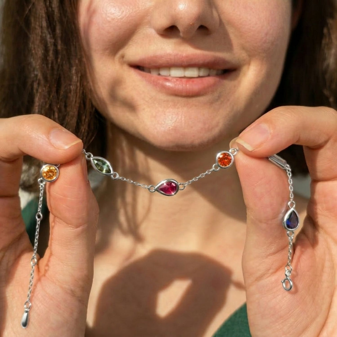 Geometric Multicolour Stone Sterling Silver Bracelet