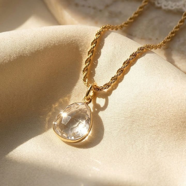 Statement Gold Vermeil Plated White Topaz April Birthstone Crystal Rope Necklace