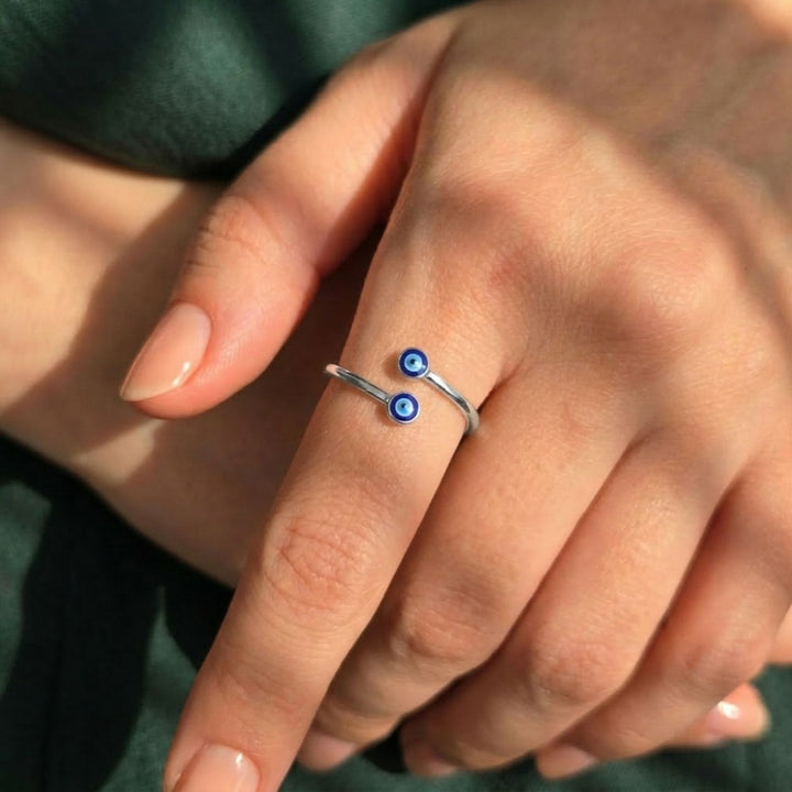 Turkish Blue Evil Eye Sterling Silver Stacking Ring