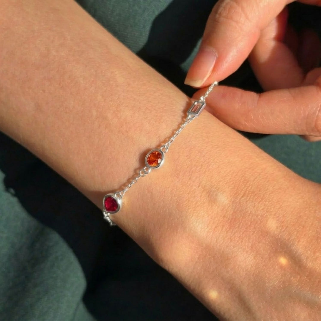 Geometric Multicolour Stone Sterling Silver Bracelet