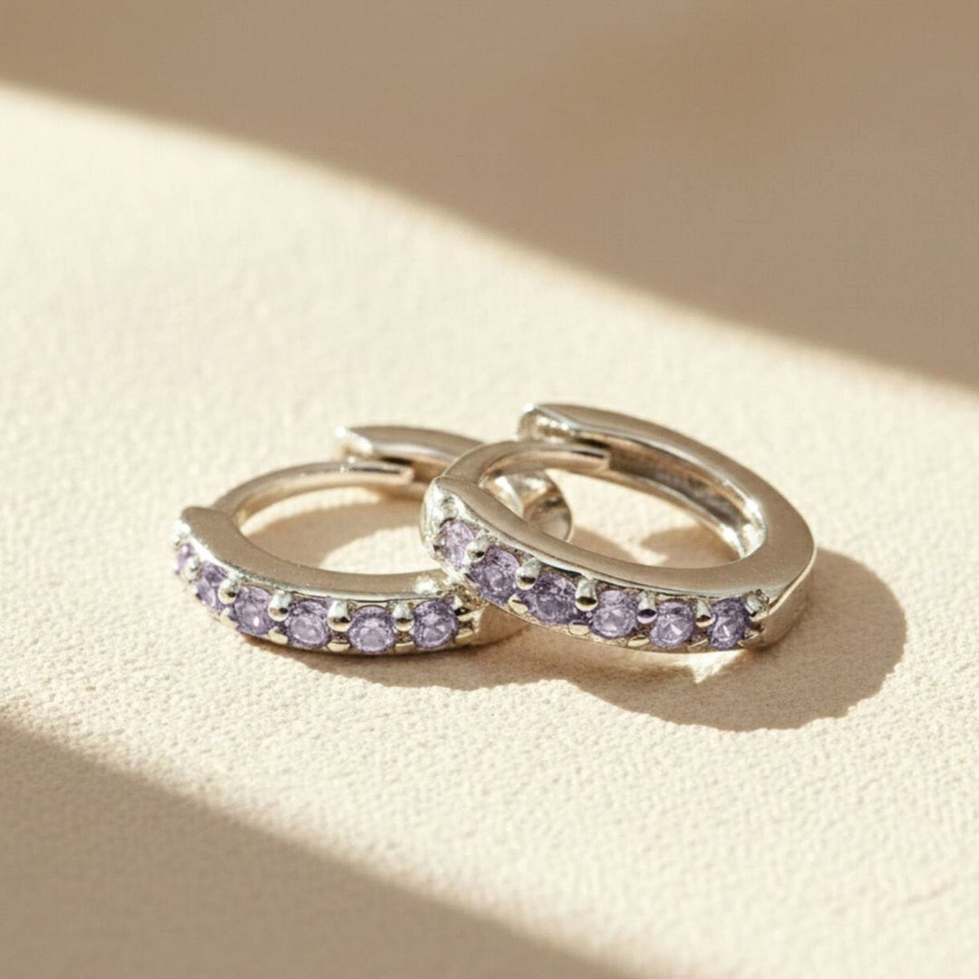 Alexandrite June Birthstone Small Silver Huggie Hoops