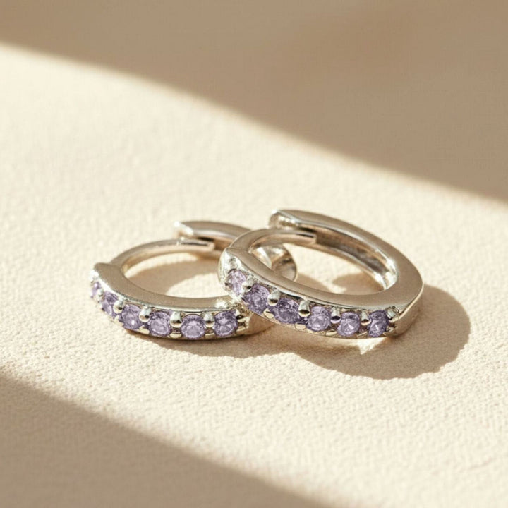 Alexandrite June Birthstone Small Silver Huggie Hoops