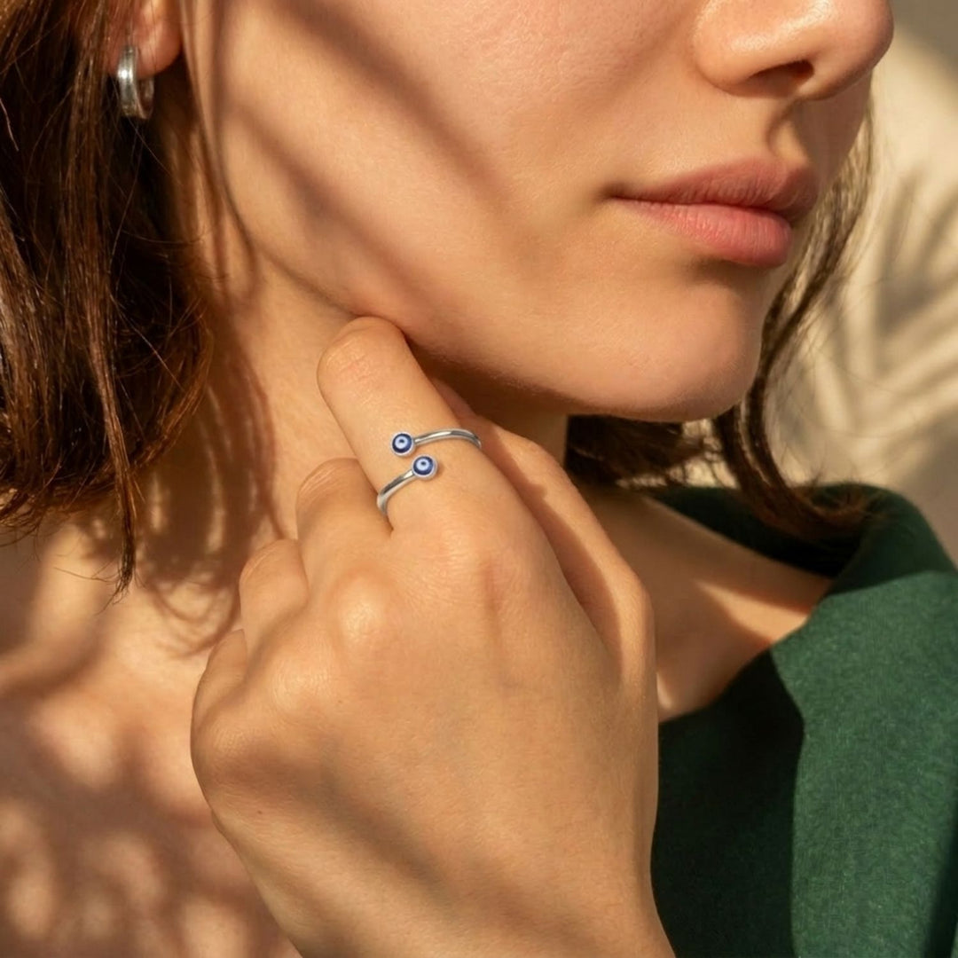 Turkish Blue Evil Eye Sterling Silver Stacking Ring