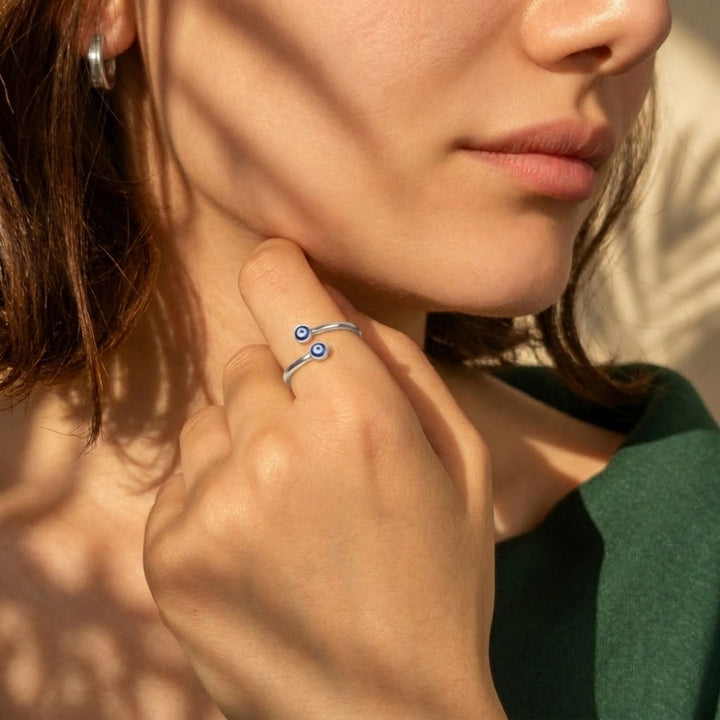 Turkish Blue Evil Eye Sterling Silver Stacking Ring