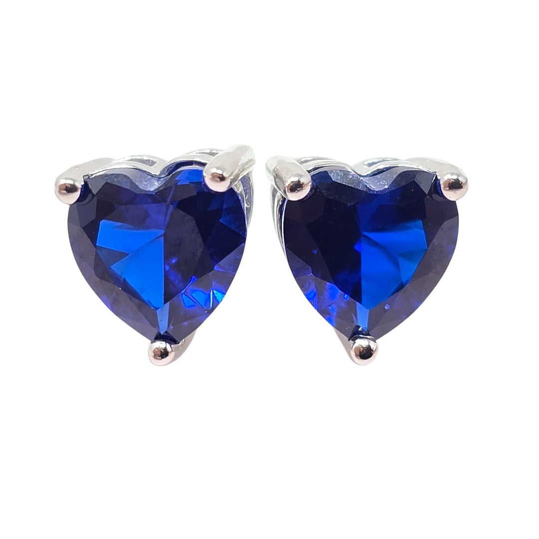Sapphire Heart Sterling Silver Stud Gemstone Earrings