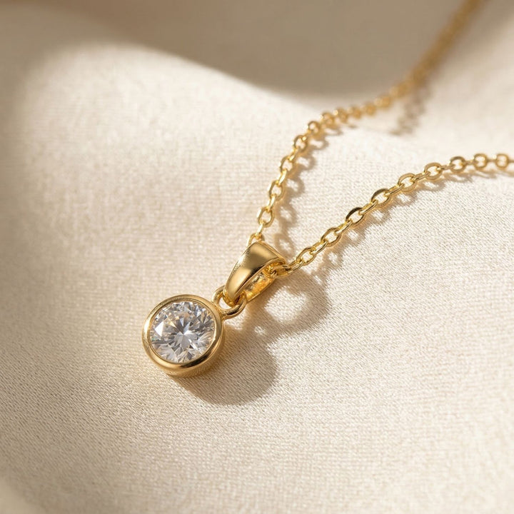 Mini Round White Topaz April Birthstone Pendant Necklace