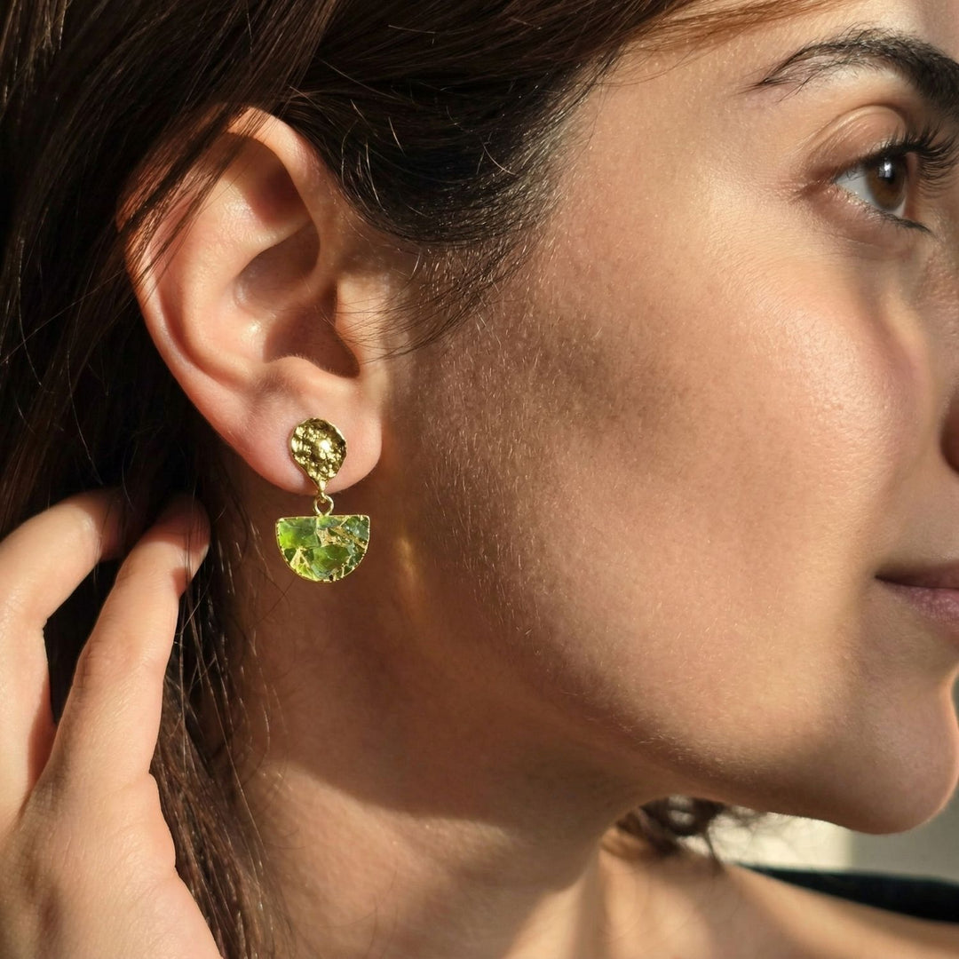 Hammered Peridot August Birthstone Earrings