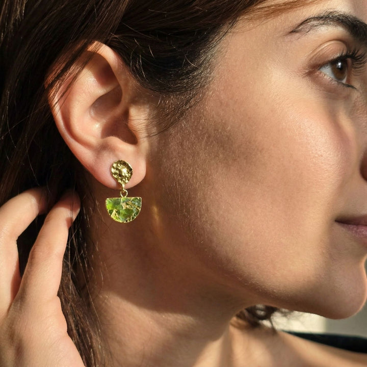 Hammered Peridot August Birthstone Earrings