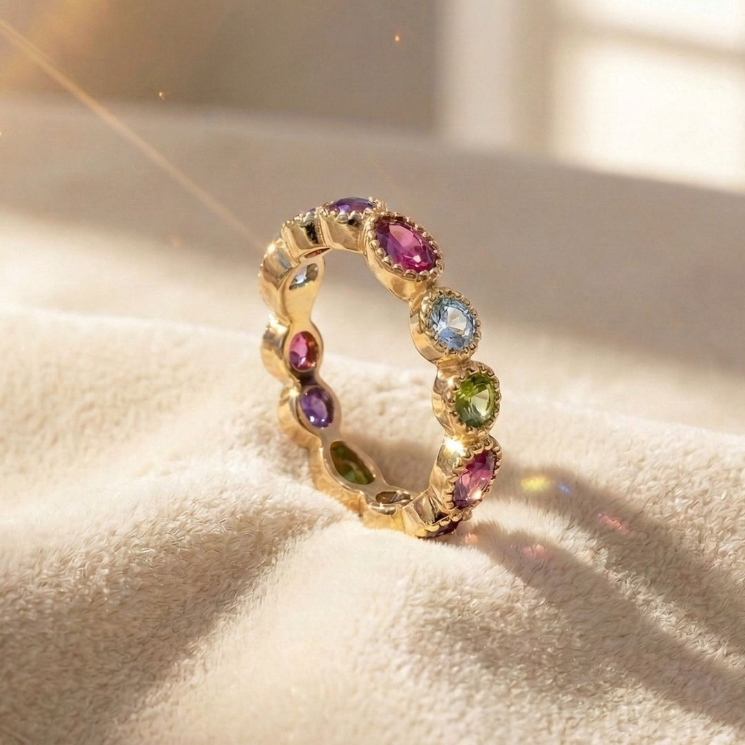 18ct Gold Plated Colourful Stones Eternity Ring