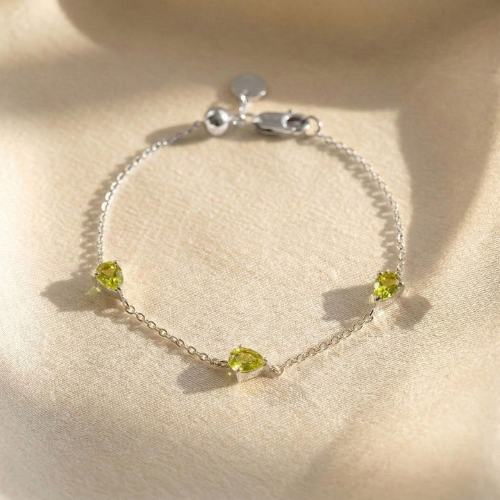 Peridot August Birthstone Minimalist Sterling Silver Bracelet