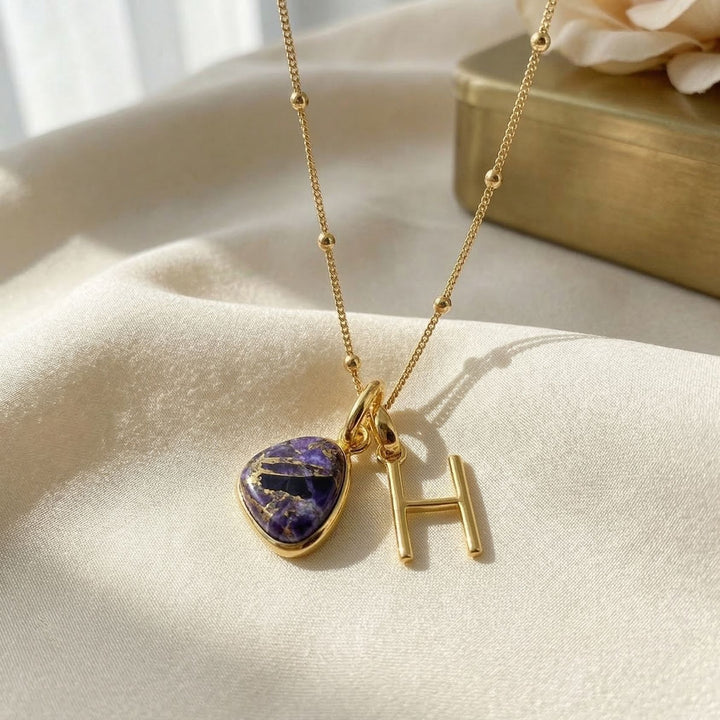 18ct Gold Vermeil Plated Amethyst Initial Necklace