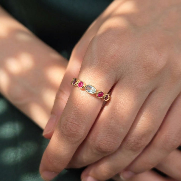 18ct Gold Plated Colourful Stones Eternity Ring
