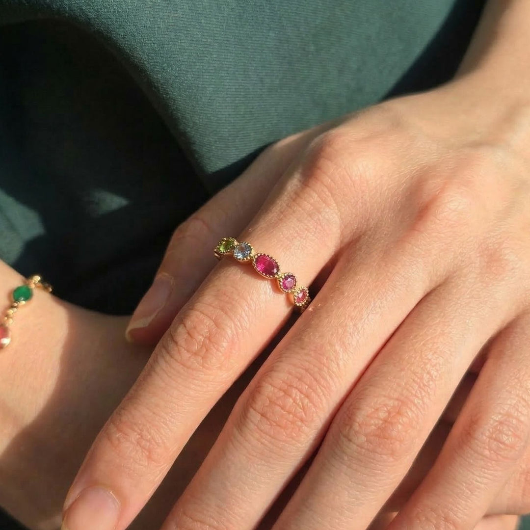 18ct Gold Plated Colourful Stones Eternity Ring