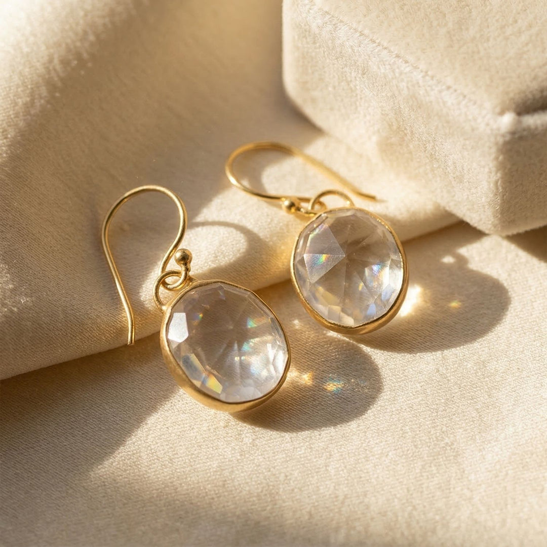 18ct Gold Plated White Topaz Wire Drop Earrings