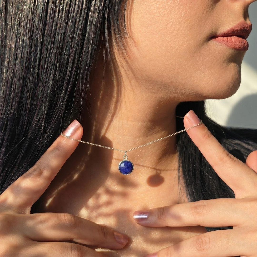 Sterling Silver Blue Sapphire Round Charm September Birthstone Necklace