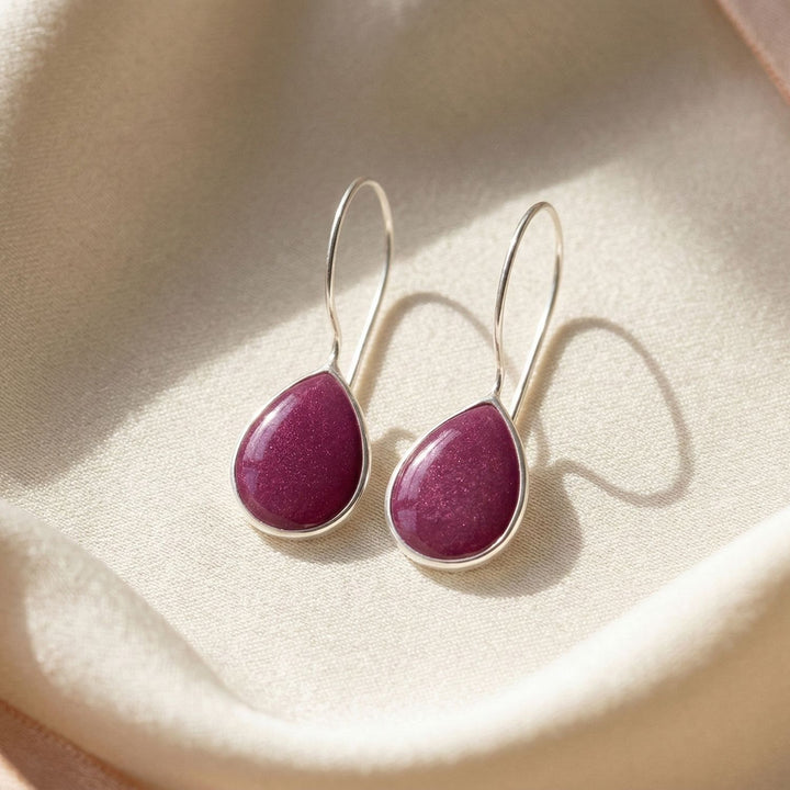 Ruby July Birthstone Dangle Drop Silver Earrings
