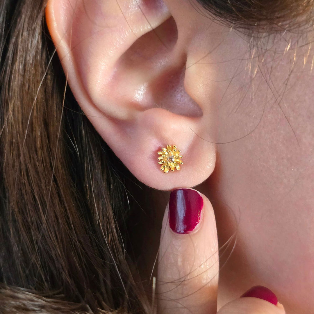 Citrine November Birthstone Chrysanthemum Birthflower Gold Plated Stud Earrings