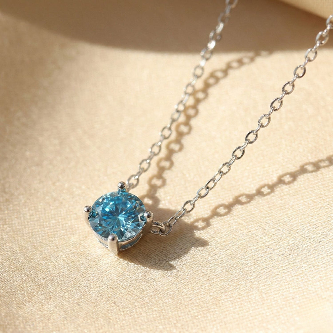 Aquamarine Moissanite Crystal Sterling Silver Necklace