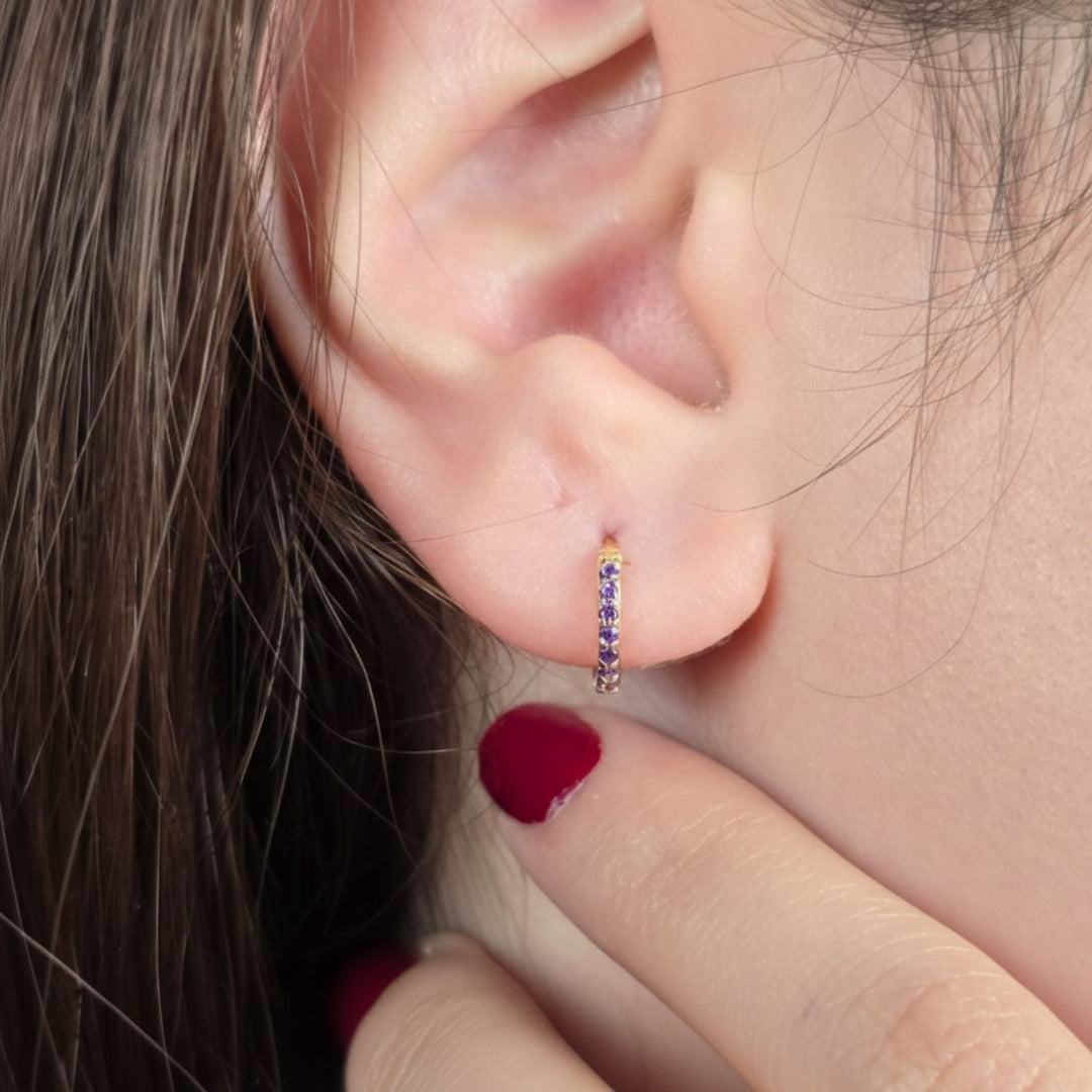 Amethyst February Birthstone Small Huggie Hoop Earrings
