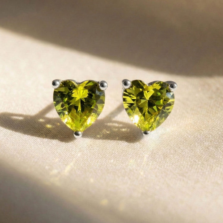 Peridot Heart Sterling Silver Stud Gemstone Earrings