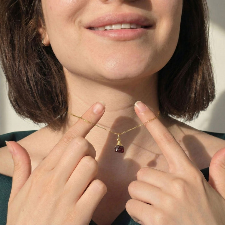 Raw Garnet Gold Plated January Birthstone Crystal Necklace