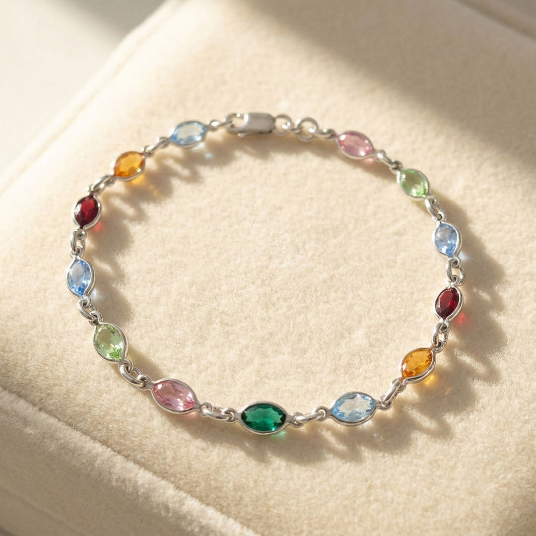 Colourful Multi Gemstone Sterling Silver Bracelet