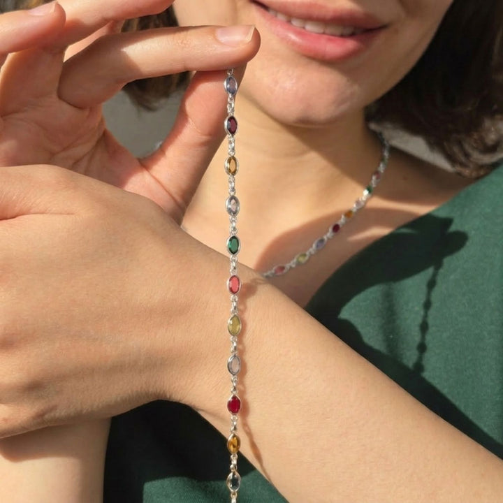 Colourful Multi Gemstone Sterling Silver Bracelet