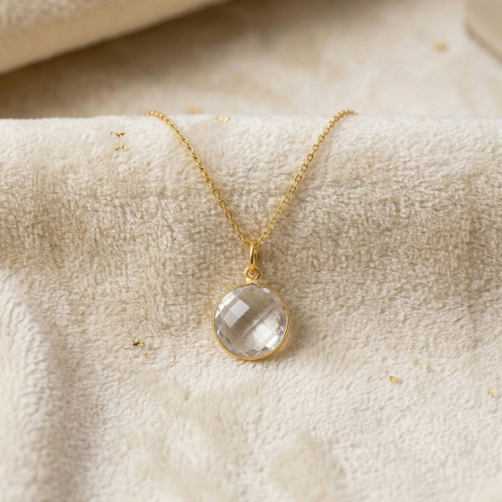 18ct Gold Plated White Topaz April Birthstone Crystal Charm Necklace