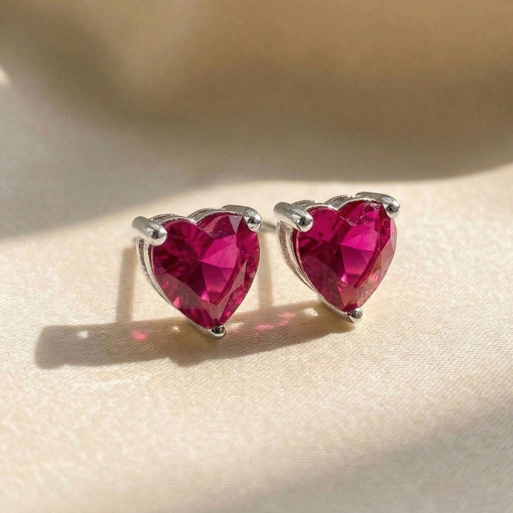 Ruby Heart Sterling Silver Stud Gemstone Earrings