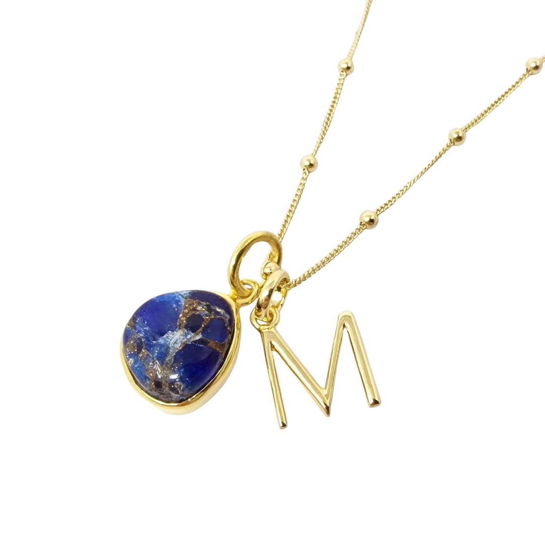 Gold Vermeil Initial And Sapphire September Birthstone Necklace