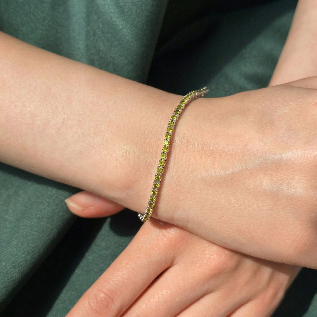 Peridot August Birthstone Sterling Silver Tennis Bracelet