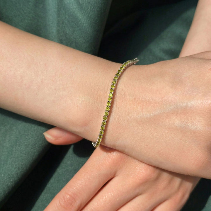 Peridot August Birthstone Sterling Silver Tennis Bracelet