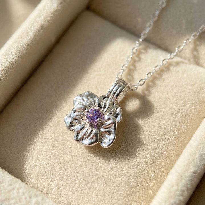 Amethyst February Birthstone Violet Birthflower Sterling Silver Charm Necklace