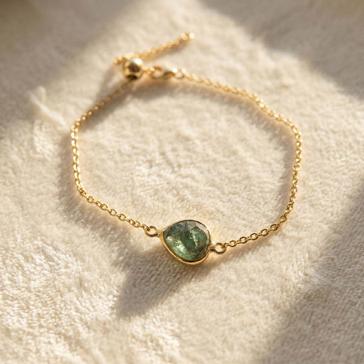 18ct Gold Vermeil Plated Adjustable Emerald May Birthstone Bracelet