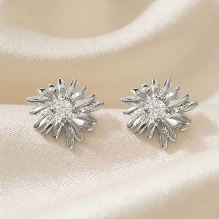 White Topaz April Birthstone Daisy Birthflower Sterling Silver Stud Earrings