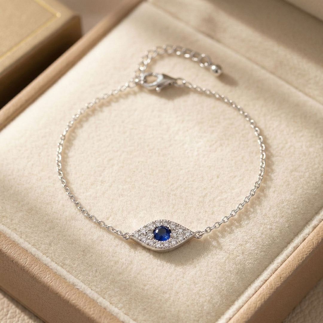 Minimalist Elegant Evil Eye Sterling Silver Bracelet